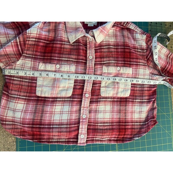 American Eagle Cropped Flannel Shirt Large Pink Grunge Girly Cute 90s Y2K Casual - Picture 5 of 8